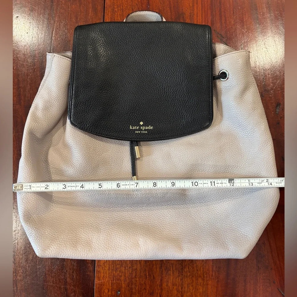 Kate Spade Taupe and Black Pebble Leather Drawstring Backpack women’s bag